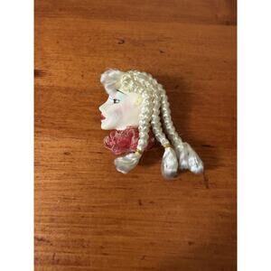 Vintage Sculpted Lady Face Profile Brooch Pin Porcelain Style Collectible